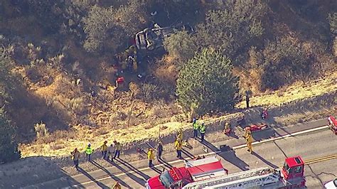 Car crashes off bridge in Angeles National Forest; driver trapped